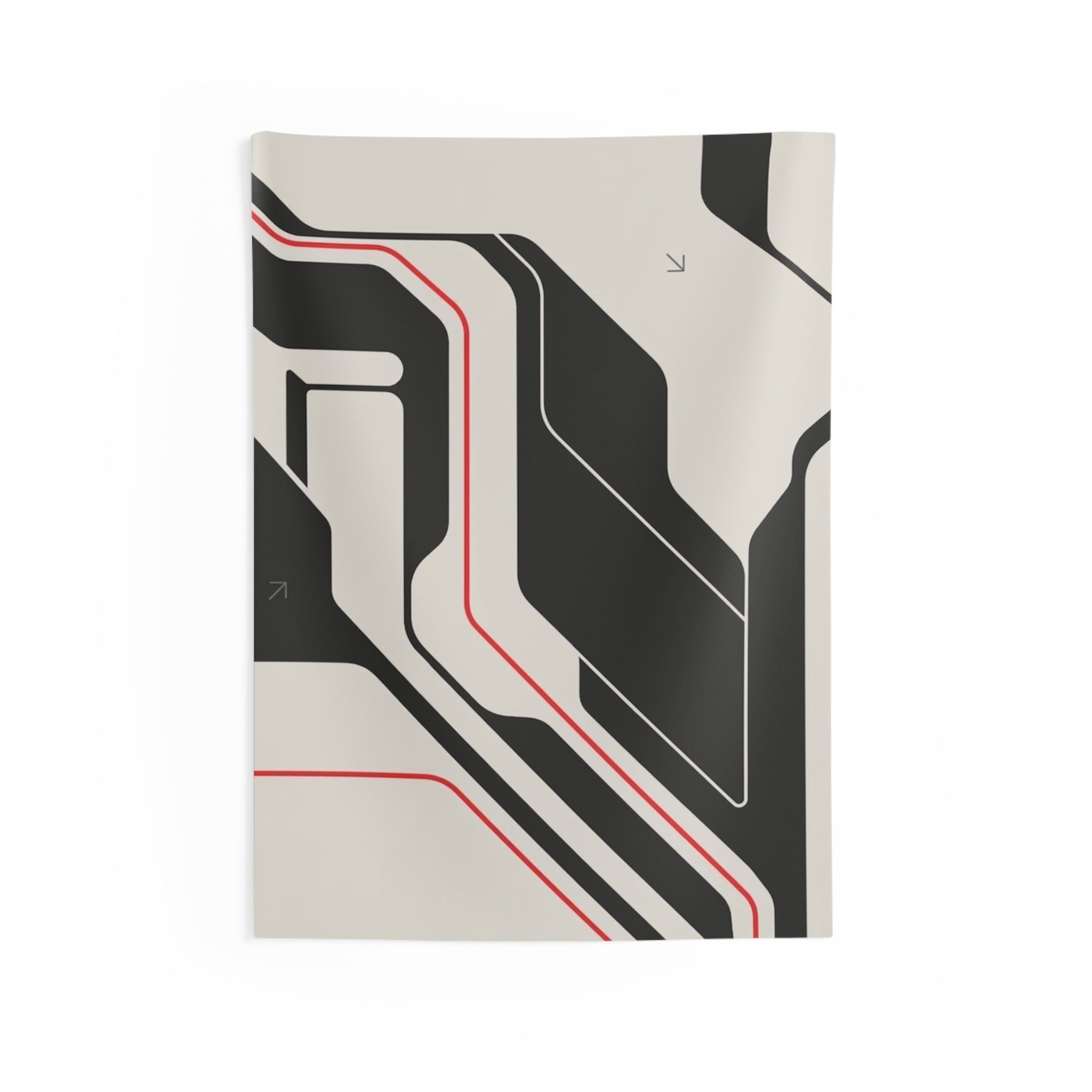 Abstract Geometric Wall Tapestry — Minimalist Black, White & Red Modern Art