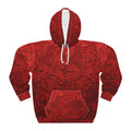 Red Camouflage All-Over Print Hoodie – Textured Floral Camo Pullover