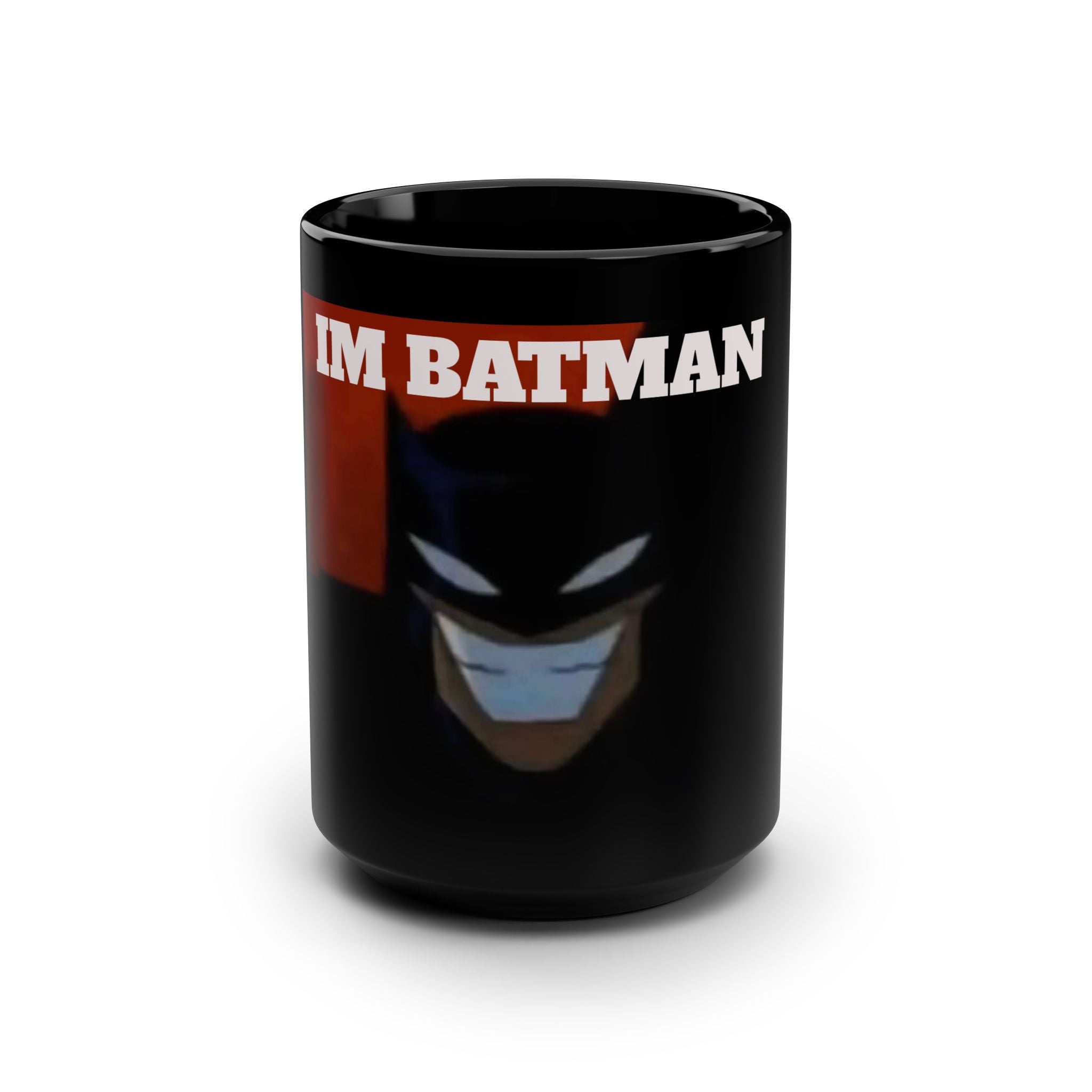 Batman Smile Black 15oz Mug — "I'M BATMAN" Graphic Coffee Cup